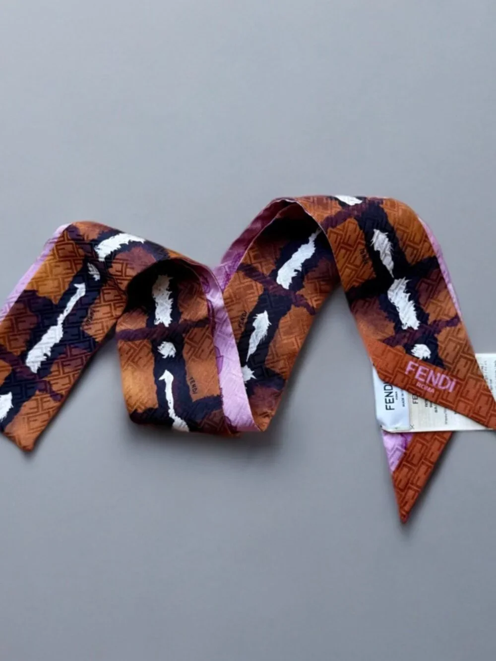 Fendi Brown Pink Silk Wrappy Long Scarf